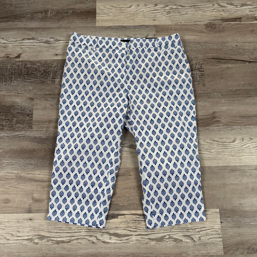 NWT Talbots Skimmer Pants Blue White Print Slim Crop Capri Preppy Coastal 16P